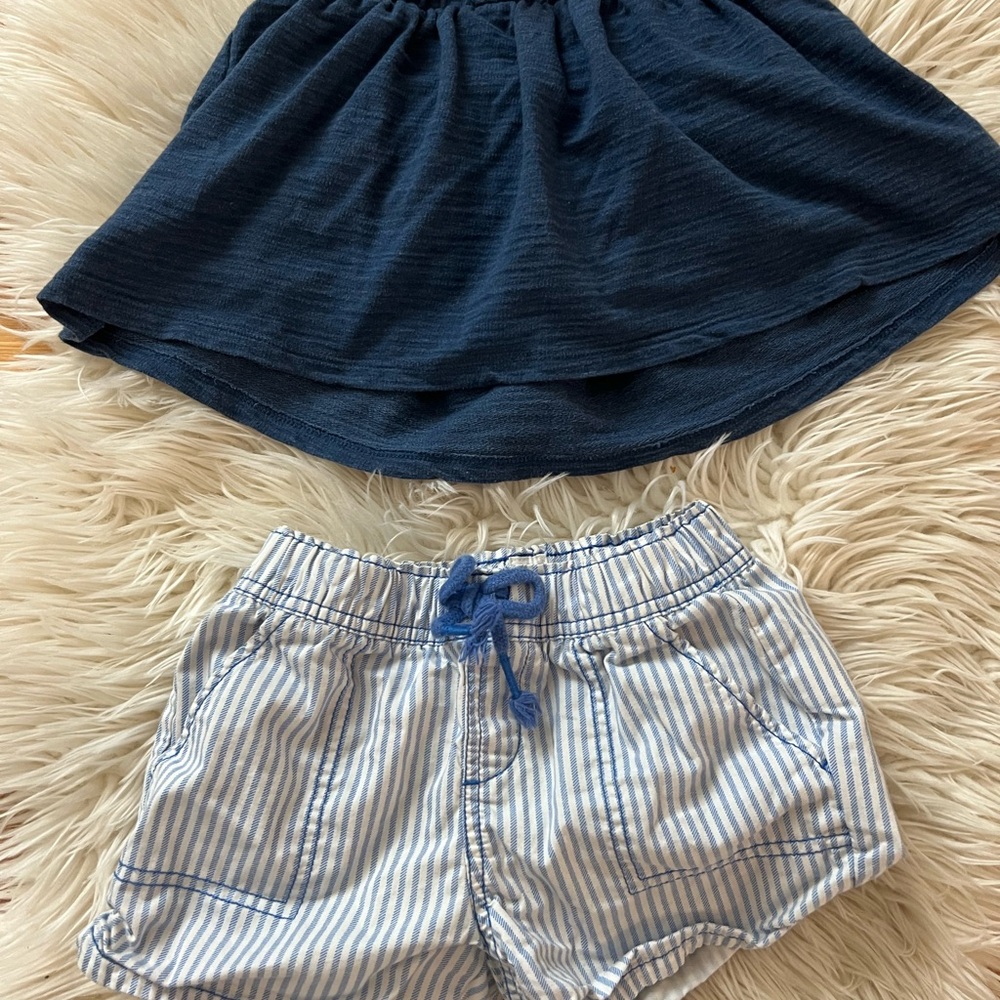 Navy Skirt and Striped Shorts Set